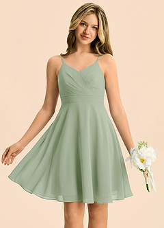 Azazie Avelina Junior Dusty Sage A-Line Pleated Chiffon Dress image5