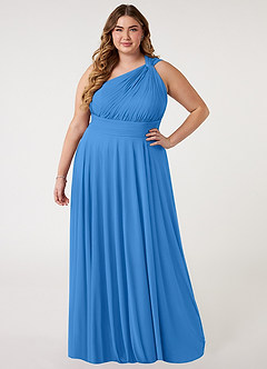 Azazie Charlize Vestidos de madrinha de casamento Vestir Gaio Azul de Malha de Linha A com Um ombro image6