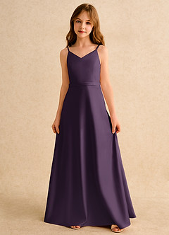 Azazie Fishie Girls Formal Flower Girl Dresses Plum A-Line Matte Satin Dress image4