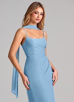 Azazie Calandra Bridesmaid Dresses Steel Blue Sheath Pleated Chiffon Dress image6