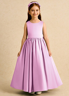 Azazie Nellia vestidos de niña de las flores Vestido de Rosa Caramelo de Satin Mate de Corte En A con Lazo image2