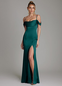 Azazie Nira Bridesmaid Dresses Peacock Mermaid Corset Stretch Satin Dress image5