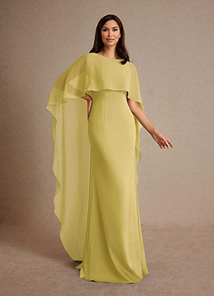 Azazie Milfred Mother of the Bride Dresses Canary Sheath Boatneck Stretch Satin Dress image3