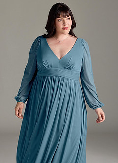 Azazie Norah Bridesmaid Dresses Bermuda A-Line V-Neck Long Sleeve Chiffon Dress image12