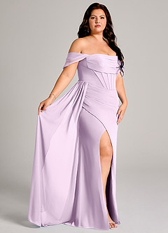Azazie Amyra Vestidos de damas de honor Vestido de Lila Esmerilada de Gasa de Corte Recto Convertible con Vestidos sin tirantes image12