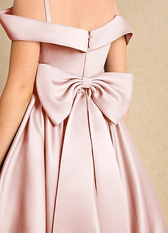 Azazie Favia Flower Girl Dresses Blushing Pink A-Line Off the Shoulder Matte Satin Dress image7