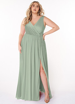 Azazie Tanicia Bridesmaid Dresses Dusty Sage A-Line V-Neck Pleated Mesh Dress image5