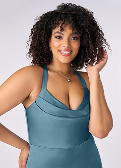 Barbie ♥ Azazie Jurken voor bruidsmeisjes Jurk van Stretch Satijn met Zeemeermin Geplooid Bermuda image10