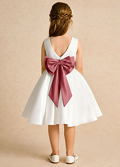 Azazie Sosie Flower Girl Dresses Ivory Antique Rose A-Line Pleated Matte Satin Dress image1