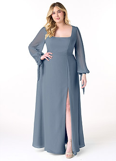Azazie Leonia Brautjungfernkleider A-Linie Langarm Chiffon Kleid Zwielichtviolett image8