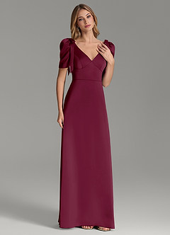 Azazie Asher Bridesmaid Dresses Mulberry A-Line with Pockets Stretch Satin Dress image1