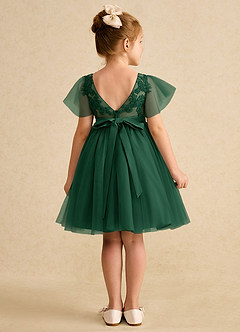 Azazie Queenie Robe Demoiselle D'honneur Fillette Robe Trapèze en Dentelle Vert Foncé image2