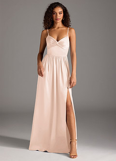 Azazie Zeya Bridesmaid Dresses Blushing Pink A-Line Pleated Stretch Satin Dress image2