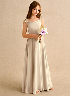 Azazie Puppy Girls Formal Flower Girl Dresses Champagne A-Line Pleated Chiffon Dress image1