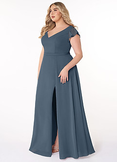 Azazie Claudine Schlussverkauf A-Linie Flatterhülse Chiffon Kleid Neptunblau image9