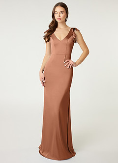 Azazie Vero Final Sale Amethyst Sheath Ruched Stretch Satin Dress image1