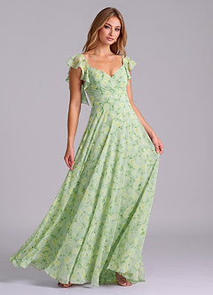 Azazie Leilani Bridesmaid Dresses Sage Dreamy Floral A-Line Pleated Chiffon Dress image3