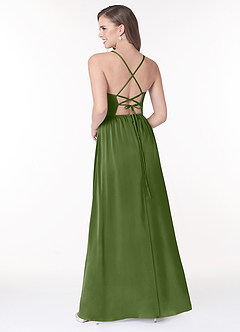 Azazie Raya Final Sale Juniper A-Line V-Neck Pleated Stretch Satin Dress image2
