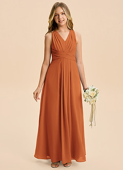 Azazie Kirsten Junior Linia A Pofałdowany Szyfon Długość podłogi Młodsza druhna Sukienka image1