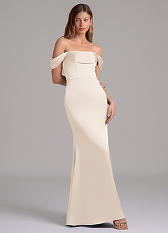 Azazie Miley 신부 들러리 드레스 인어 오프 더 숄더 스트레치 새틴 바닥 길이 드레스 image1