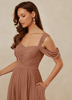 Christian Siriano Bridal for Azazie 1013 Bridesmaid Dresses Bronzer A-Line Off the Shoulder Chiffon Dress image6