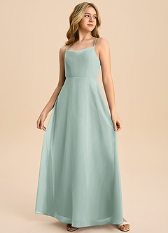 Azazie Shale Junior Agave A-Line Bow Chiffon Dress image6