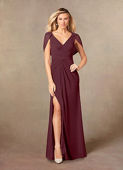 Azazie Luisa Mother of the Bride Dresses Cabernet Mermaid V-Neck Pleated Mesh Dress image1