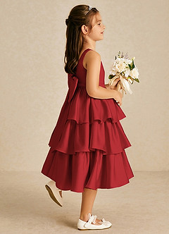Azazie Margery Blumenmädchenkleider A-Linie Schleifen Stretch-Satin Kleid Granatapfelrot image5