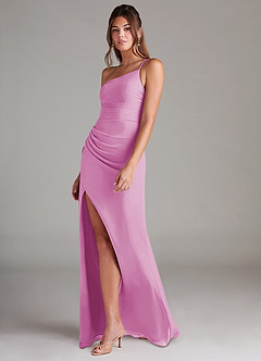 Azazie Eren Jurken voor bruidsmeisjes Jurk van Chiffon met Kolom One-Shoulder Snoep Roze image5