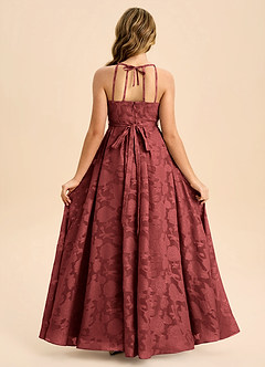 Azazie Arianthe Junior Abito A-Line in Floral Burnout Plissettato Terracotta image2