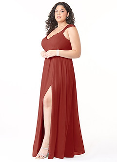 Azazie Cleobella Brautjungfernkleider A-Linie Herzchen Spitze Chiffon Kleid Terrakotta image10