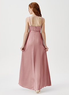 Azazie Kaylee Junior Dusty Rose A-Line with Belt Stretch Satin Dress image2