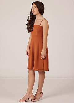 Azazie Kalie Junior Cinnamon A-Line with Belt Chiffon Dress image3