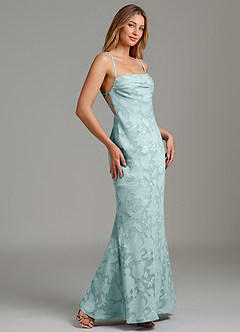 Azazie Ola Bridesmaid Dresses Mist Mermaid Corset Floral Burnout Dress image3