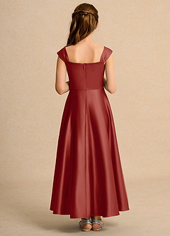 Azazie Bundle Girls Formal Flower Girl Dresses Terracotta A-Line Pleated Matte Satin Dress image2