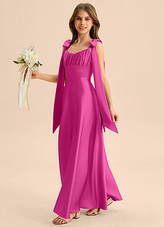 Azazie Halley Junior Klä av A-Line i Stretch Satin Rosett image3