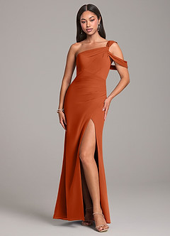 Azazie Wynter Vestidos de damas de honor Vestido de Naranja Quemada de Gasa de Corte Recto con Vestidos sin tirantes image1