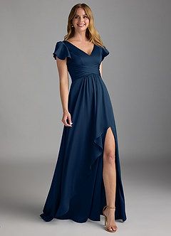 Azazie Omari Bridesmaid Dresses Dark Navy A-Line Stretch Satin Dress image1