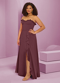 Barbie ♥ Azazie Robes de demoiselle d'honneur Robe Trapèze en Mousseline de soie Encolure en Forme de Cœur Sangria image11