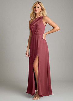 Azazie Phaedra Bridesmaid Dresses Merlot A-Line One Shoulder Chiffon Dress image13