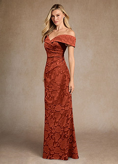 Azazie Canton Mother of the Bride Dresses Auburn Mermaid Off the Shoulder Floral Burnout Dress image2