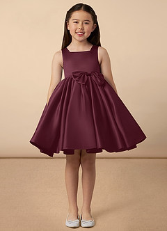 Azazie Bo Peep vestidos de niña de las flores Vestido de Cabernet de Satin Mate de Acampanado con Lazo image1