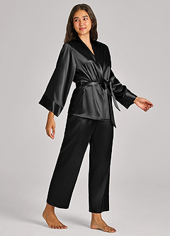 front Satijnen pyjamaset met wikkelfront en riem