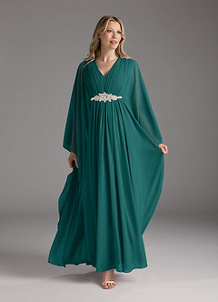 Azazie Drew Mother of the Bride Dresses Peacock A-Line Pleated Chiffon Dress image2