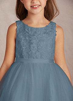 Azazie Calla Flower Girl Dresses Dusty Blue Ball-Gown Lace Tulle Dress image6