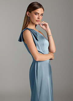 Azazie Rinna Bridesmaid Dresses Dusty Blue Mermaid Ruched Stretch Satin Dress image6