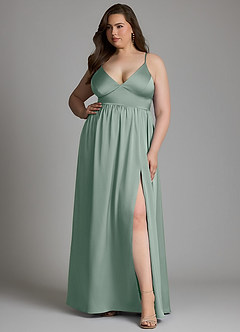 Azazie Aaida Kleider zum Anprobieren zu Hause A-Linie Korsett Stretch-Satin Kleid Smaragd image9