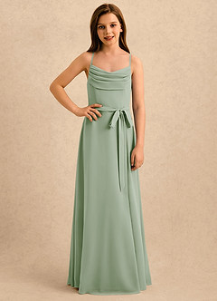 Azazie Jasslyn Girls Formal Blomsterpigekjoler A-Line Plisseret Chiffon Gulv-længde Kjole image4