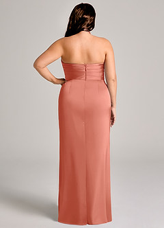 Azazie Jemma Robes de demoiselle d'honneur Robe Fourreau en Satin extensible Plissée Rose Saumon image12