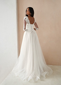 Azazie Sandoval Wedding Dresses Diamond White A-Line Lace Tulle Dress image2